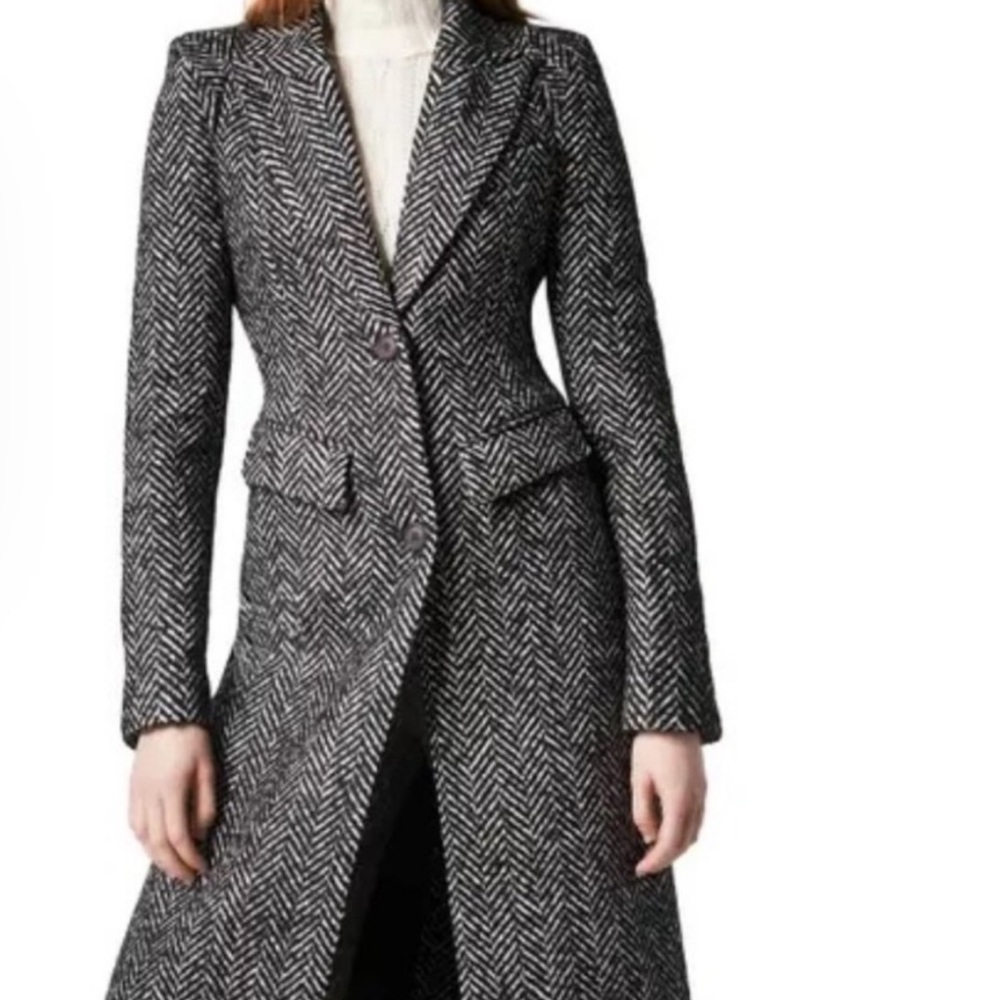 Smythe Black and White Herringbone long coat